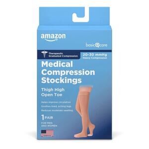 Amazon Basic Care Medical Compression Stockings, 20-30 mmHg Support, XL-beige